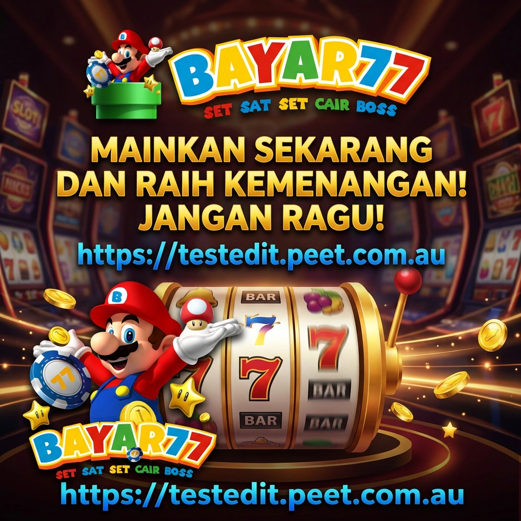 Poster BAYAR77 dengan logo berwarna dan ilustrasi permainan